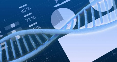 Poster - DNA strand and data charts animation over world map background