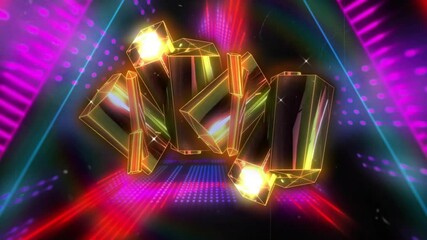 Poster - Colorful geometric shapes with glowing edges and light trails animation