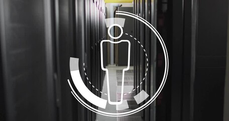 Poster - Person icon animation over server racks in data center