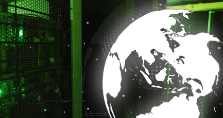 Sticker - Rotating globe and data processing animation over green and black background