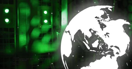 Wall Mural - Globe with digital data processing animation over green abstract background