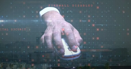 Poster - Hand using computer mouse over cybersecurity threat detection animation