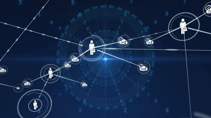 Poster - Network connections and data exchange animation over digital human icons and numbers