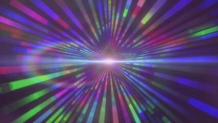 Poster - Colorful radial light beams animation converging towards bright center
