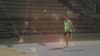 Poster - Running athlete on track with glowing network connections animation
