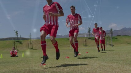 Poster - Soccer players training with cones over network connections animation