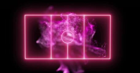 Poster - Pink glowing lines and particles animation over dark background