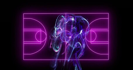 Poster - Neon basketball court lines with swirling abstract animation in center
