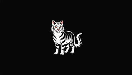 Wall Mural - European Wildcat in Forest – White Outline, Black Background