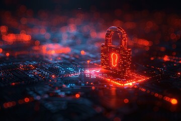 Poster - A red lock is on a black background