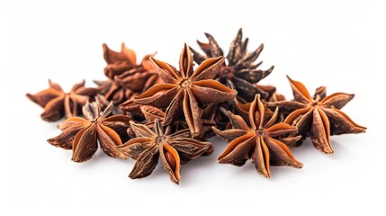 Poster - Anise. Closeup of Star Anise Fruits and Seeds Isolated on White Background for Chinese Cooking