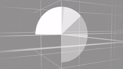 Poster - Rotating pie chart animation over grid lines and geometric shapes