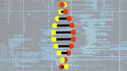 Poster - DNA strand animation over computer code and data processing background
