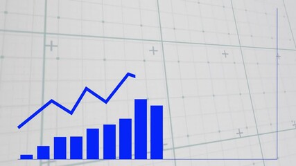 Aufkleber - Blue bar chart and line graph animation over grid background