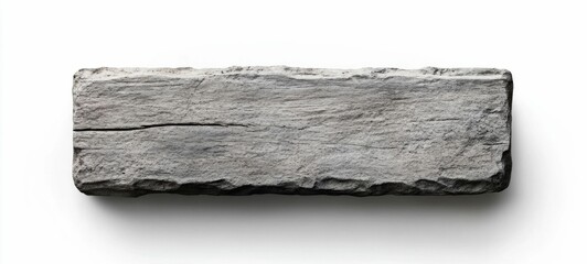 Poster - Rough Rectangular Stone Slab Isolated on White Background