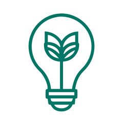 Eco light bulb with leaf inside, transparent background, icon, flat colors, vector-style, ecology theme  