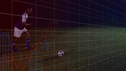 Poster - Soccer player kicking ball with performance statistics animation over field