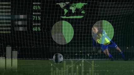 Poster - Soccer player diving to save ball with data analysis animation over net