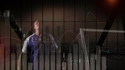 Poster - Financial data and stock market animation over soccer player in action