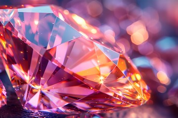 Stunning Close-Up of a Sparkling Pink Diamond with Radiant Reflections