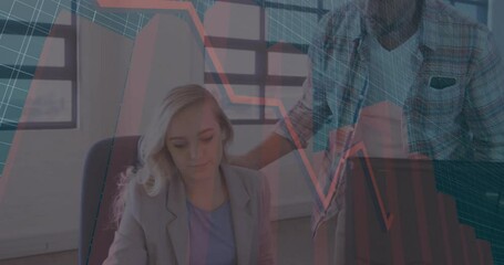 Poster - Financial data graph animation over business people working in office