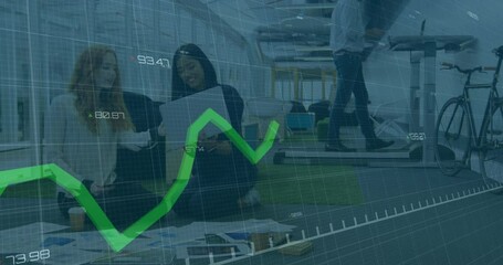 Poster - Financial graph animation over business people working in modern office