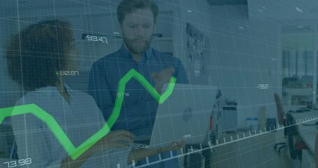 Poster - Financial data graph animation over business people discussing in office