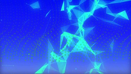 Poster - binary code and geometric shapes animation over blue background