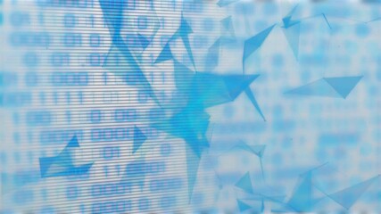 Poster - Binary code and geometric shapes animation over blue abstract background