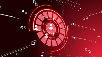 Poster - Red circular data visualization animation showing user count of 1587