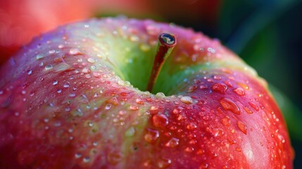 Wall Mural - Apple Macro. Close-up Shot of Fresh Red and Green Apple for Juicy and Healthy Snack