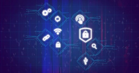 Poster - Cybersecurity icons animation over digital network background