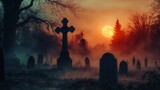 Fototapeta Kuchnia - Abandoned Cemetery Halloween Background