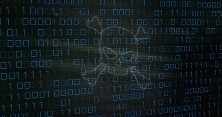 Poster - Binary code and skull with crossbones animation, representing cybersecurity threat