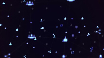 Poster - Social media icons and network connections animation over dark background