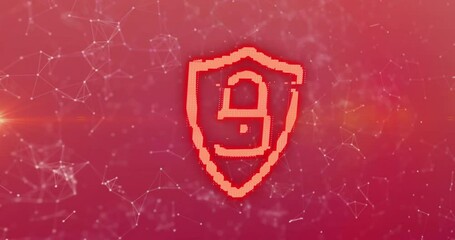 Poster - Digital security lock animation over red background with connecting network lines