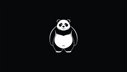 Wall Mural - Giant Panda Bear Logo with White Outline on Black Background