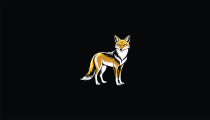 Wall Mural - Golden Jackal Logo, Minimalist Vector Design, Golden-Brown Fur, Sharp Features, Sleek Body, White Outline, Black Background