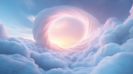 Wall Mural - A large cloud of pink and blue clouds with a sun in the middle