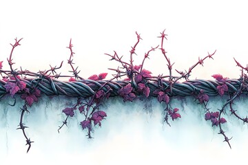 Wall Mural - A purple vine with thorns is growing on a wall