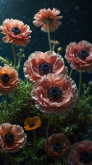 Wall Mural - anemones swaying gently in the deep underwater background 