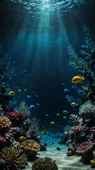 Poster - seabed dotted with marine life deep underwater background 