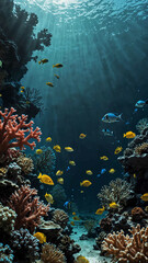 Poster - underwater paradise of coral and fish deep underwater background 