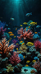 Poster - underwater world with colorful life deep underwater background 