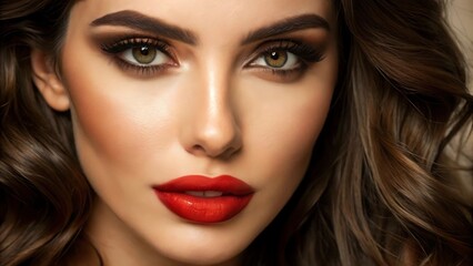  Beautiful White Girl With Red Lips Looks to the Camera