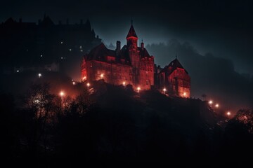 Sticker - A dracula backdrop castle night architecture.