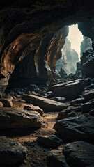 Poster - ancient rock formations in the deep nature cave background backdrop