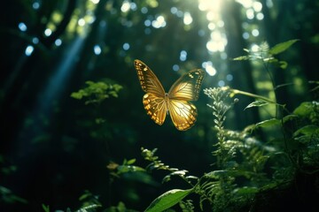 Wall Mural - Butterfly nature forest sunlight.