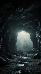 Sticker - cold damp foggy scene in deep nature cave background backdrop