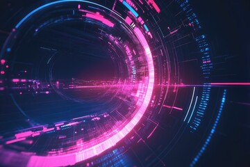 Poster - Abstract digital background with vibrant blue and pink lines, creating a futuristic tunnel effect in technology and innovation.